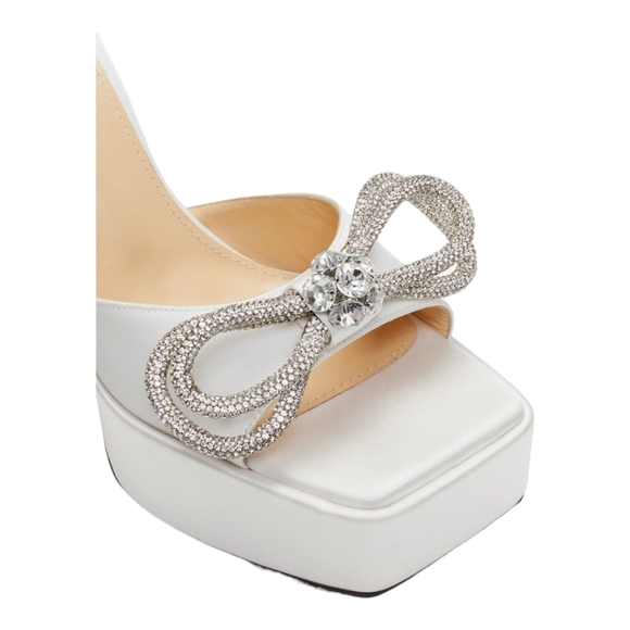 Mach & Mach 140 Crystal Double Bow Platform Sandals Clear/Sliver US 12 EU 42 NEW - Picture 3 of 4